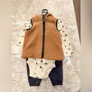 Carter's Brown and Cream Kids Matching Set size 6/9M-NWT